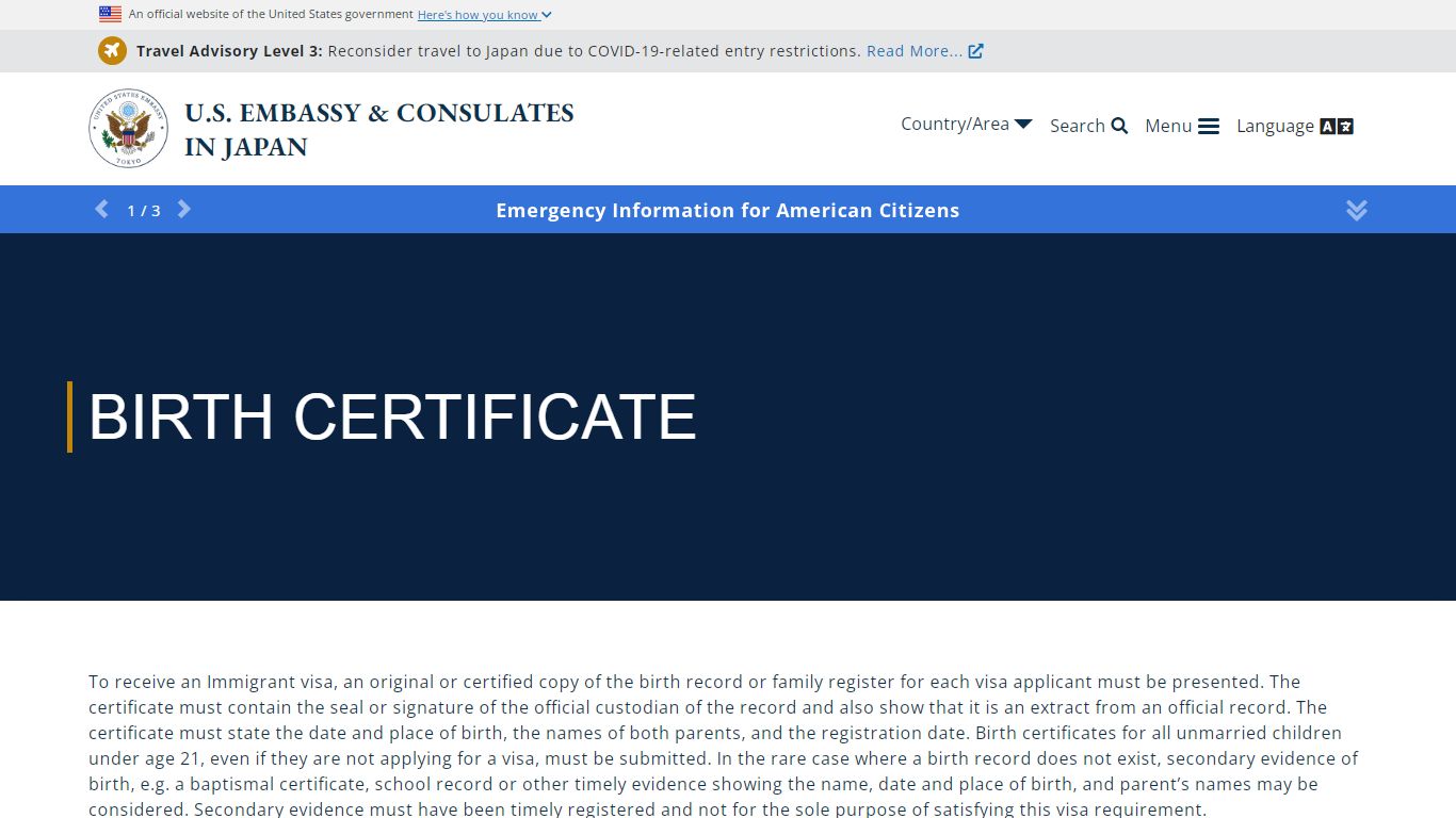 Birth Certificate - U.S. Embassy & Consulates in Japan